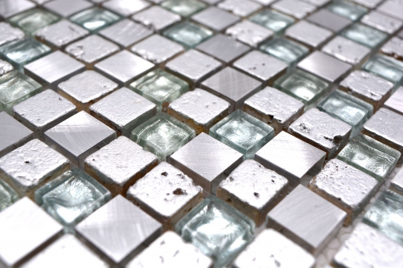 Piastrella di mosaico Alluminio traslucido argento Mosaico di vetro Cristallo Alu Resina argento MOS92-0202_f