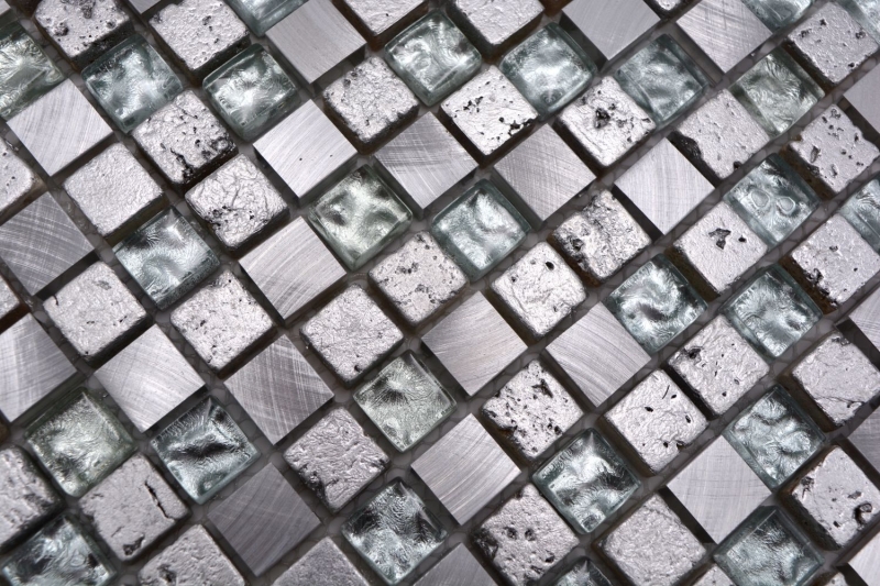Piastrella di mosaico Alluminio traslucido argento Mosaico di vetro Cristallo Alu Resina argento MOS92-0202_f