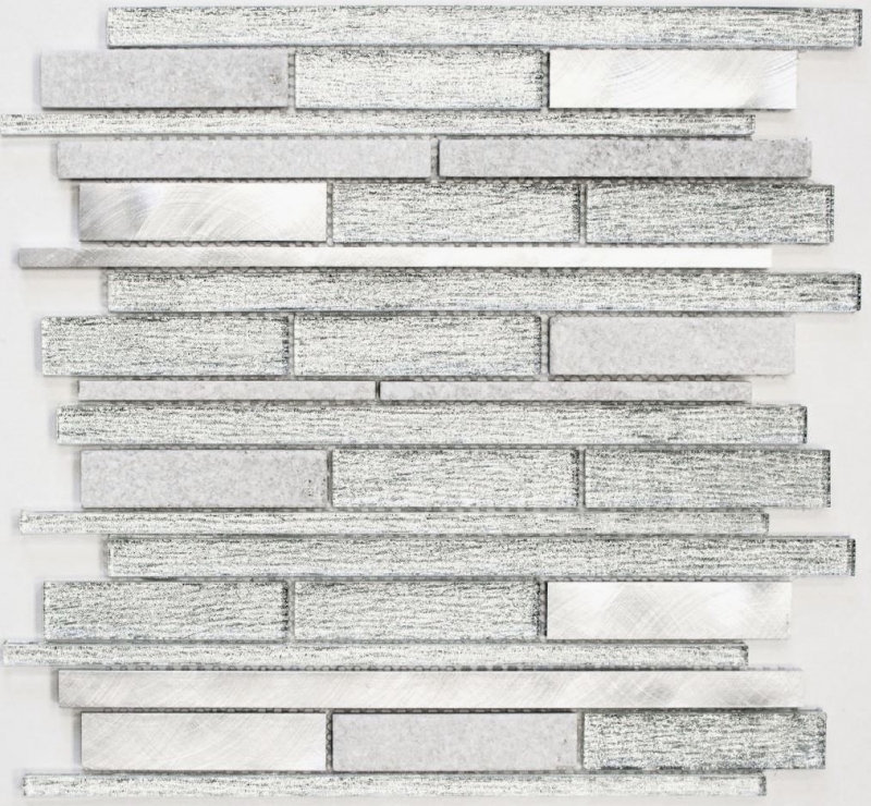 Mosaico di piastrelle per cucina alluminio traslucido bianco argento nero mosaico di vetro composito Pietra di cristallo alluminio bianco argento MOS49-GV64_f