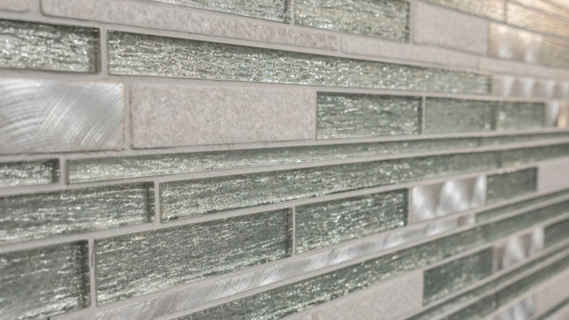 Mosaico di piastrelle per cucina alluminio traslucido bianco argento nero mosaico di vetro composito Pietra di cristallo alluminio bianco argento MOS49-GV64_f