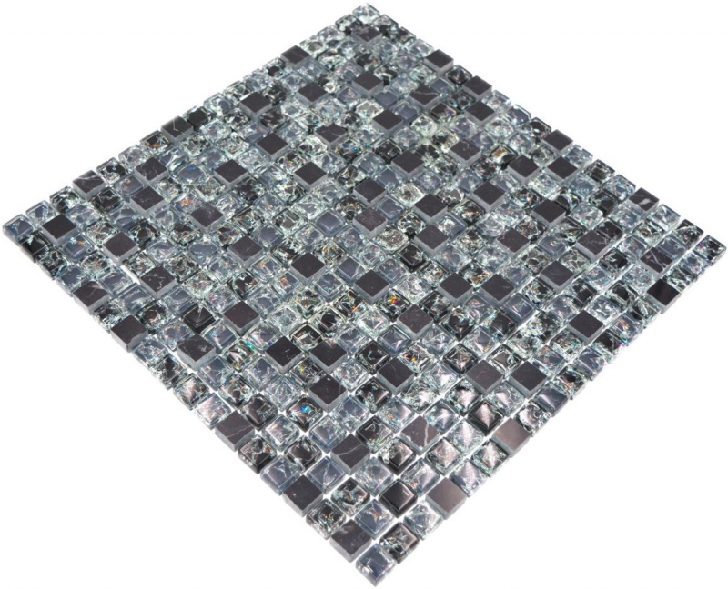 Piastrella di mosaico per cucina traslucida nera mosaico di vetro cristallo pietra nero MOS92-1028_f