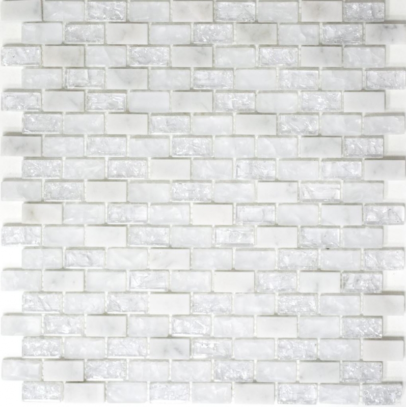 Piastrella di mosaico per cucina Bianco traslucido Brick Mosaico di vetro Pietra di cristallo bianco MOS87-0111_f