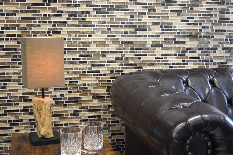Mosaico di piastrelle per cucina traslucido beige scuro Mosaico di vetro composito Crystal stone emperador dark MOS87-V1355_f