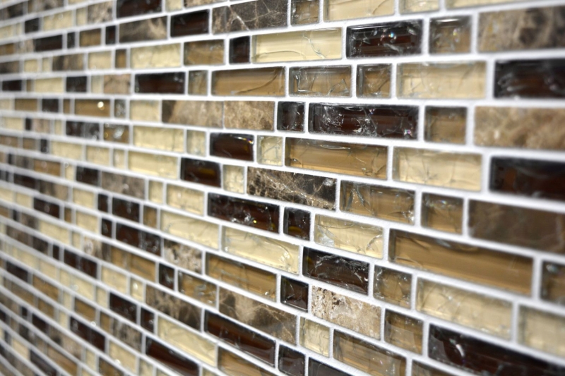 Mosaico di piastrelle per cucina traslucido beige scuro Mosaico di vetro composito Crystal stone emperador dark MOS87-V1355_f