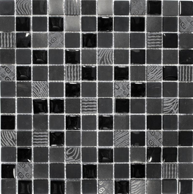 Piastrella di mosaico per cucina Traslucido grigio scuro nero Mosaico di vetro Pietra di cristallo Rilievo grigio scuro nero MOS83-HQ29_f