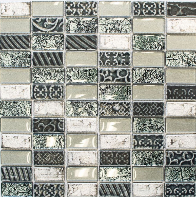 Mosaico di piastrelle da cucina traslucido argento rettangolo di vetro mosaico Pietra di cristallo retro argento MOS83-CRS2_f