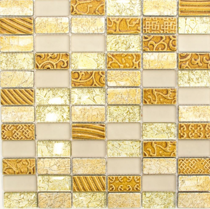 Piastrella di mosaico per cucina Oro traslucido Mosaico di vetro rettangolare Pietra di cristallo Oro retrò MOS83-CRS4_f