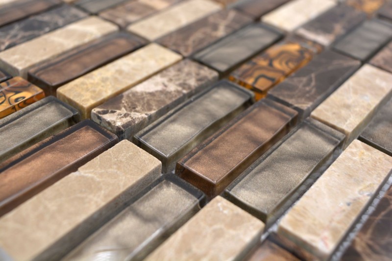 Piastrella di mosaico Barre traslucide beige marrone Mosaico di vetro Pietra di cristallo beige marrone MOS87-1310_f