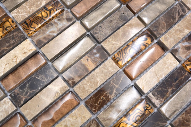 Piastrella di mosaico Barre traslucide beige marrone Mosaico di vetro Pietra di cristallo beige marrone MOS87-1310_f