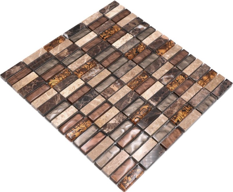 Piastrella di mosaico Barre traslucide beige marrone Mosaico di vetro Pietra di cristallo beige marrone MOS87-1310_f