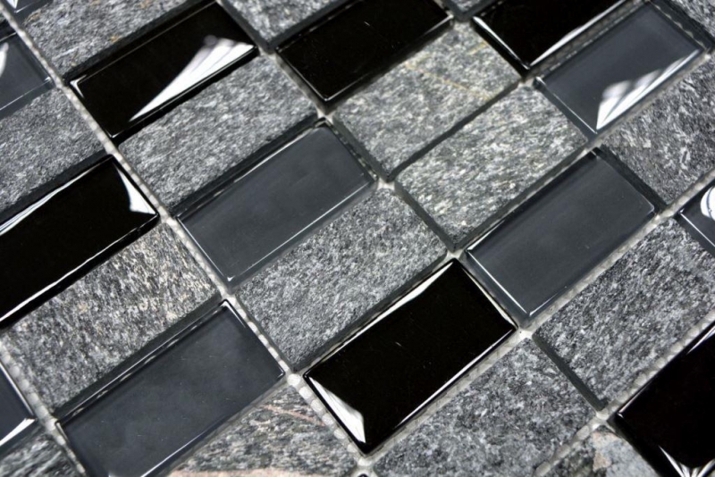 Mosaico di piastrelle da cucina traslucido grigio nero rettangolo mosaico di vetro Pietra di cristallo grigio nero MOS87-1303_f