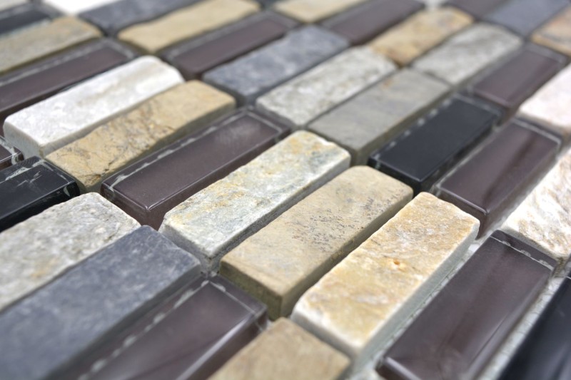 Piastrella di mosaico Traslucido beige marrone grigio nero aste Mosaico di vetro Pietra di cristallo MOS87-1313_f