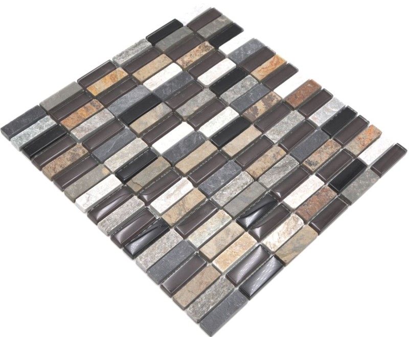 Piastrella di mosaico Traslucido beige marrone grigio nero aste Mosaico di vetro Pietra di cristallo MOS87-1313_f