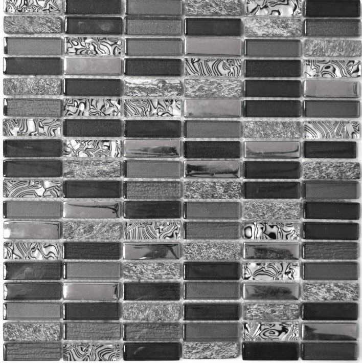 Mosaico piastrelle cucina traslucido grigio argento nero rettangolare vetro mosaico Pietra di cristallo nero MOS87-SM88_f