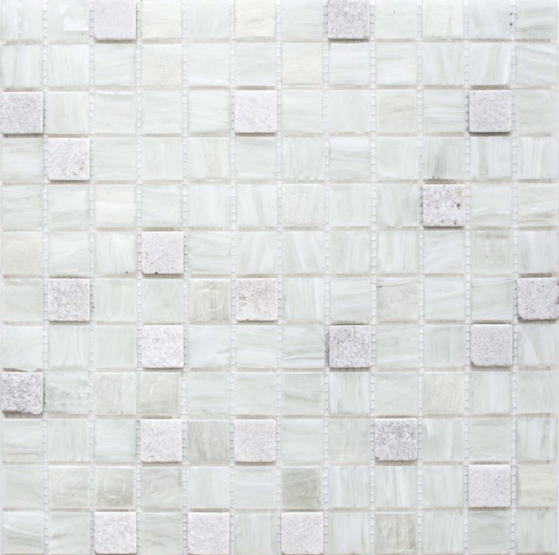 Piastrelle di mosaico per la cucina, mosaico di vetro bianco, pietra Crema MOS94-2503_f