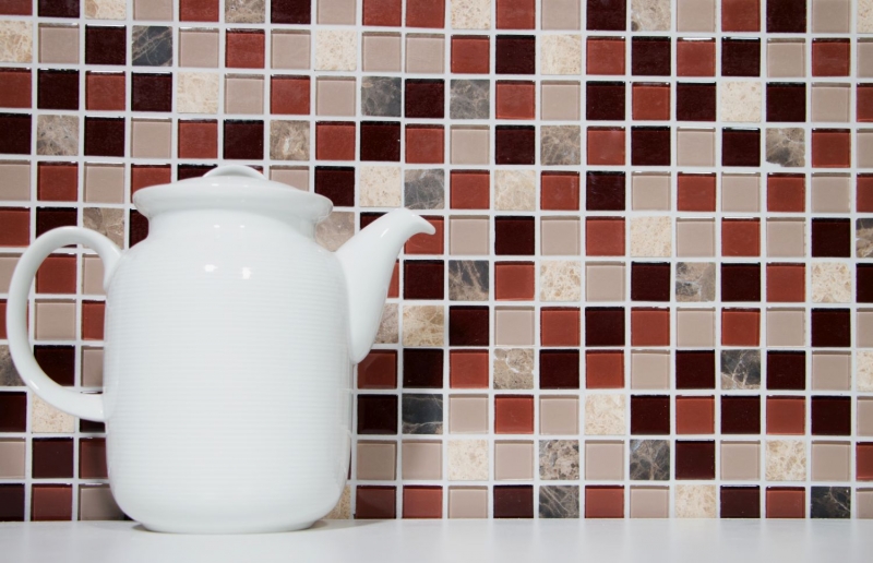 Mosaico piastrelle cucina alzatina traslucida marrone vetro mosaico cristallo pietra marrone BAGNO WC cucina MOS92-1304_f