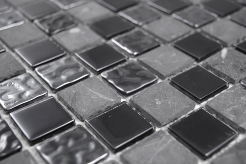 Piastrelle di mosaico per cucina grigio nero mosaico di vetro pietra MOS62-0302-GN_f