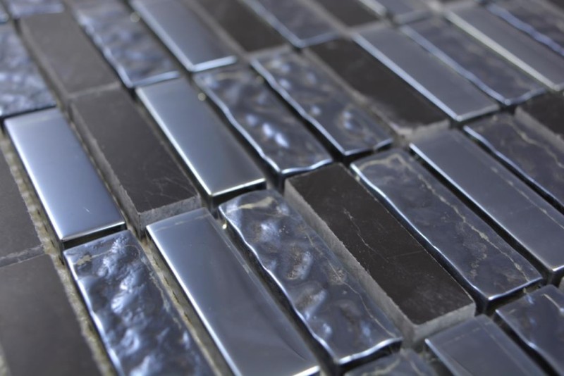 Piastrella di mosaico Barre traslucide grigio nero Mosaico di vetro Pietra di cristallo grigio nero MOS87-0302_f