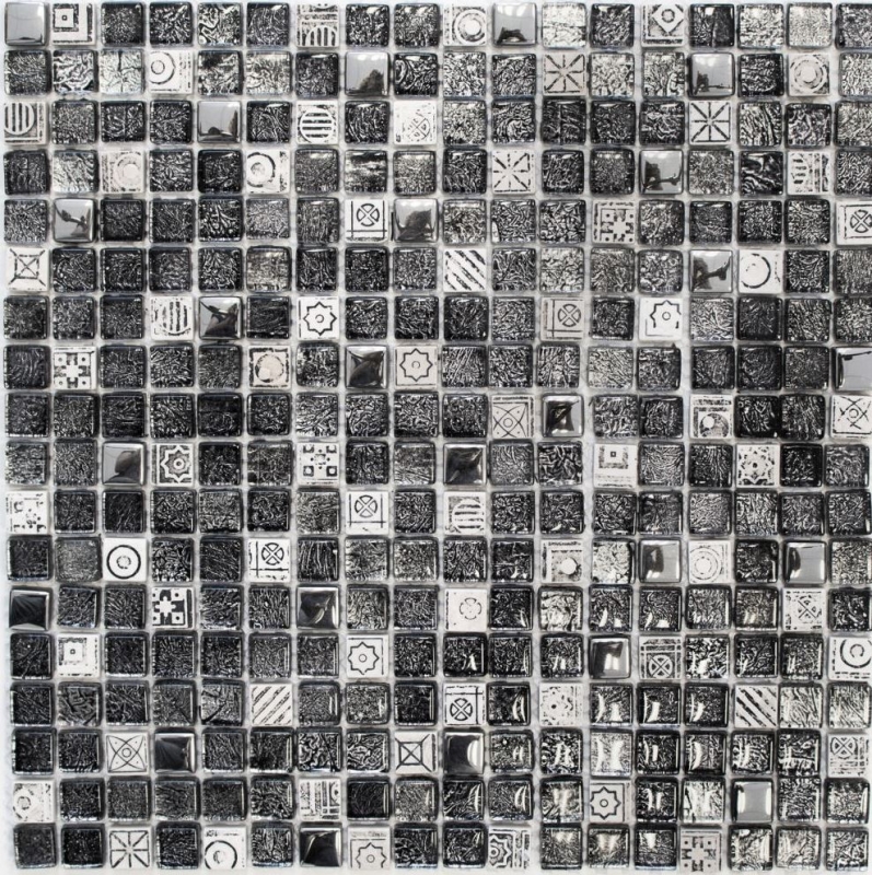 Piastrella di mosaico per cucina traslucido bianco argento nero mosaico di vetro Pietra di cristallo bianco argento nero struttura MOS92-Z02EU_f