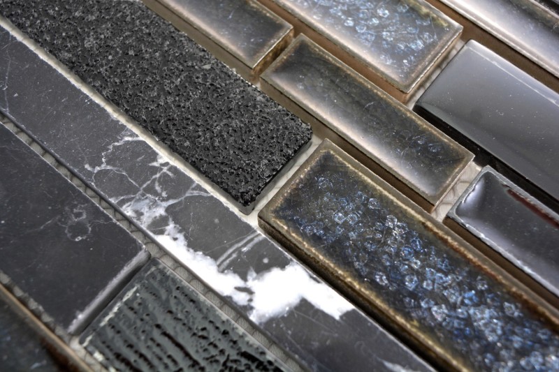 Piastrella di mosaico ceramica traslucida nera Mosaico di vetro composito Pietra di cristallo ceramica nera MOS87SO-0329_f