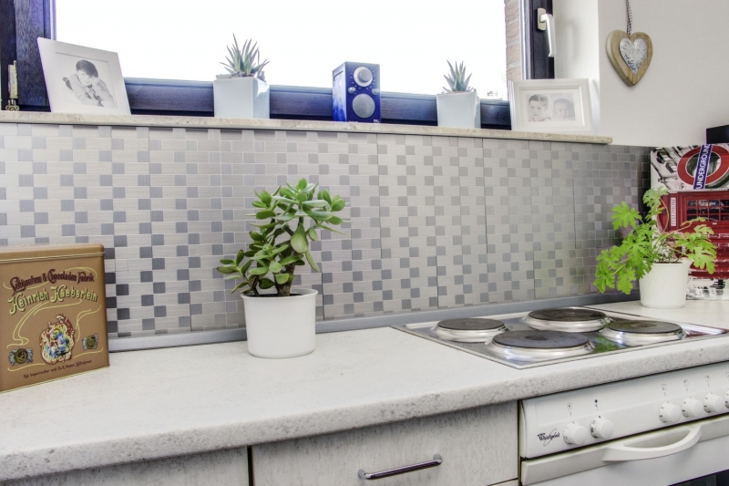 Piastrelle a mosaico per cucina autoadesive combinazione alluminio argento metallo MOS200-4MM87_f