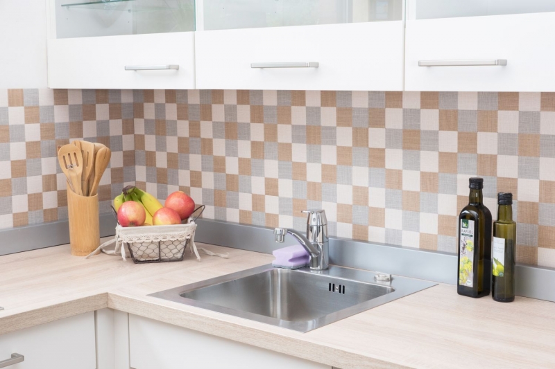 Piastrelle a mosaico per cucina autoadesive alluminio crema beige grigio metallo aspetto tessile MOS200-2622_f