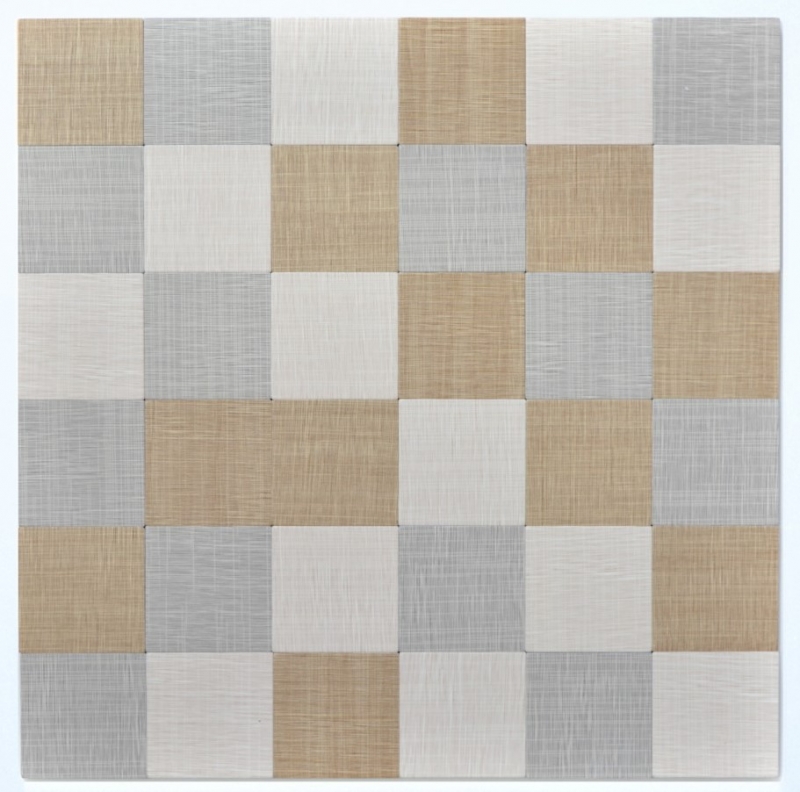 Piastrelle a mosaico per cucina autoadesive alluminio crema beige grigio metallo aspetto tessile MOS200-2622_f
