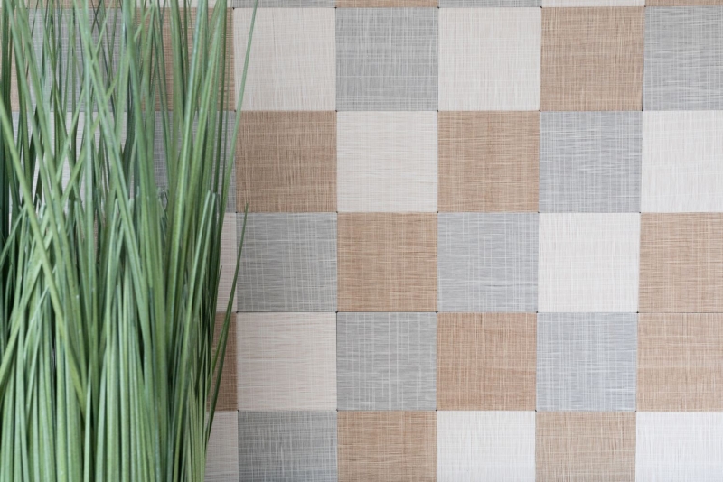 Piastrelle a mosaico per cucina autoadesive alluminio crema beige grigio metallo aspetto tessile MOS200-2622_f