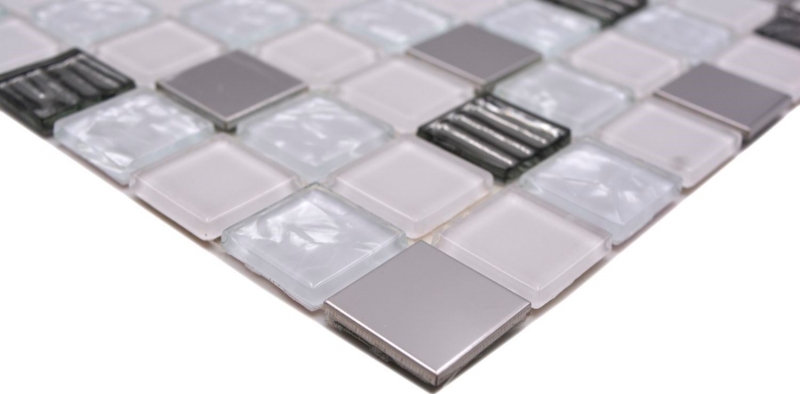 Piastrelle di mosaico per cucina autoadesive acciaio inox vetro bianco mosaico acciaio vetro bianco MOS200-4CM24_f