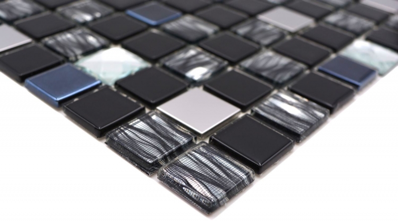Piastrelle di mosaico per cucina autoadesive acciaio inox vetro nero mosaico acciaio vetro nero MOS200-4CM26_f