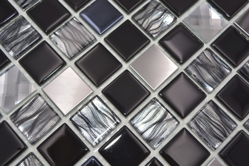 Piastrelle di mosaico per cucina autoadesive acciaio inox vetro nero mosaico acciaio vetro nero MOS200-4CM26_f