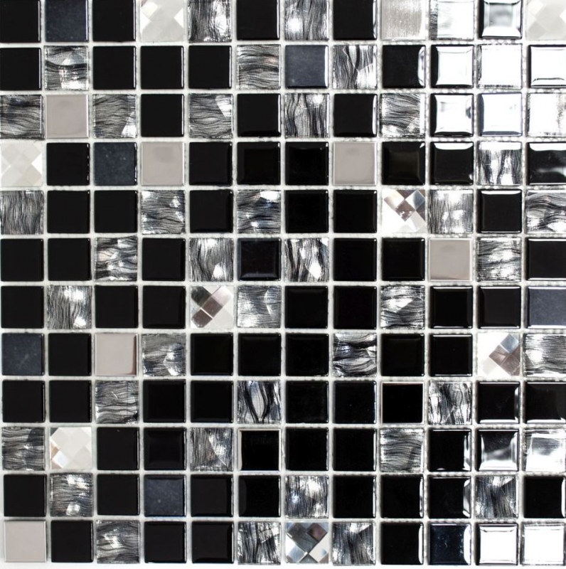 Piastrelle di mosaico per cucina autoadesive acciaio inox vetro nero mosaico acciaio vetro nero MOS200-4CM26_f