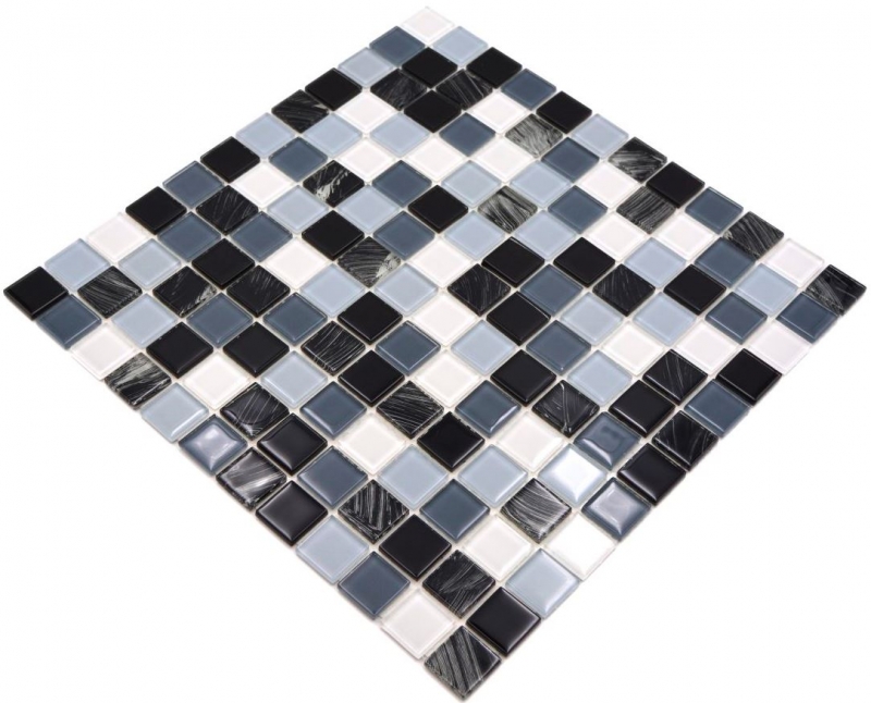 Piastrelle di mosaico per cucina autoadesive bianco grigio nero mosaico di vetro grigio nero bianco MOS200-4CM28_f