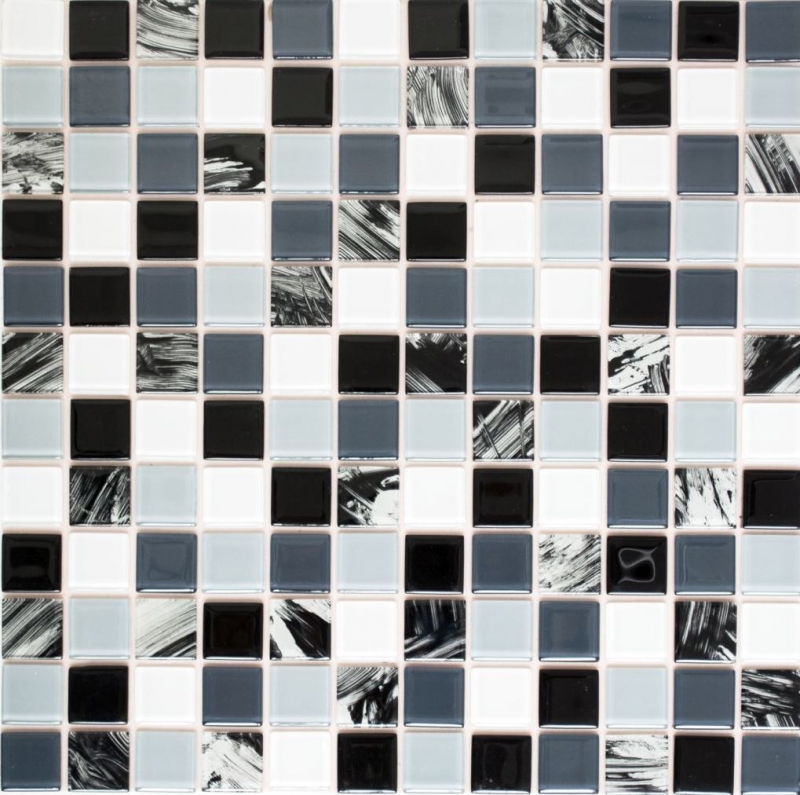 Piastrelle di mosaico per cucina autoadesive bianco grigio nero mosaico di vetro grigio nero bianco MOS200-4CM28_f