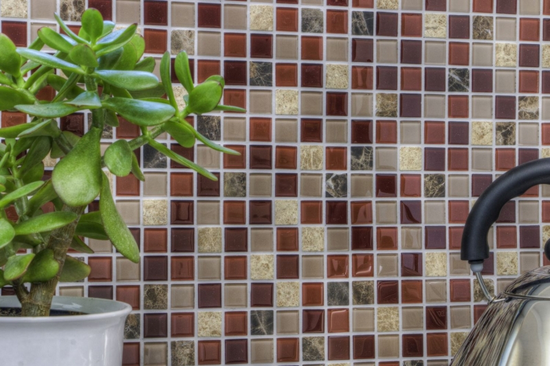 Piastrelle di mosaico per cucina autoadesive pietra beige marrone mosaico di vetro pietra beige marrone emperador MOS200-4M352_f