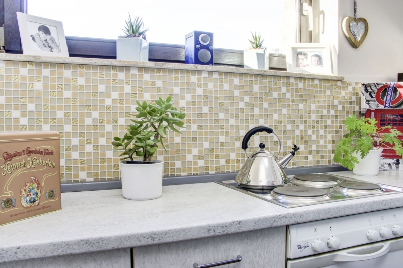 Piastrelle di mosaico per cucina autoadesive pietra bianco oro mosaico di vetro pietra bianco oro opaco MOS200-4M362_f
