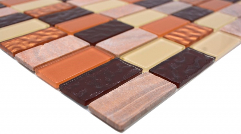 Piastrelle mosaico cucina autoadesive pietra beige marrone rettangolo vetro mosaico pietra beige marrone MOS200-4MS75_f