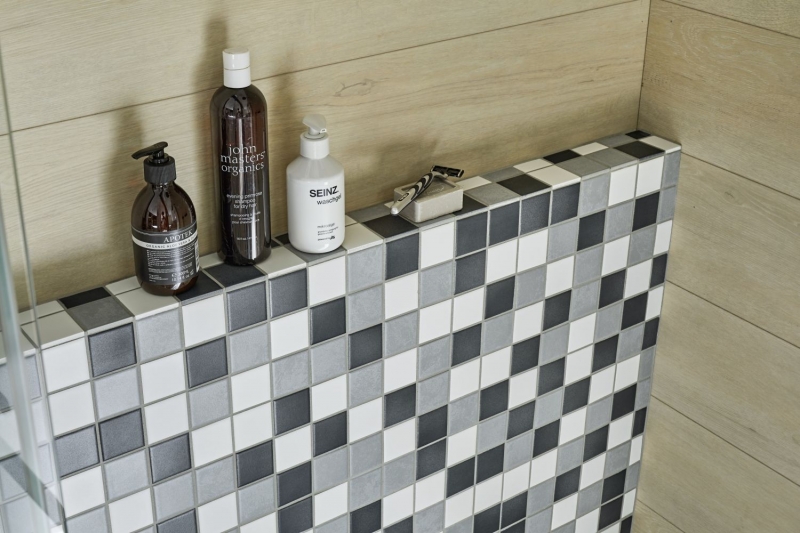 Mosaico ceramico bianco antico grigio antracite piastrella da parete cucina bagno MOS14-0123_f