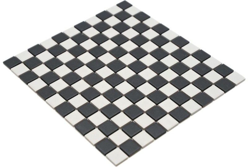 Piastrella di mosaico in ceramica SLIP-SIDE scacchiera nero bianco opaco MOS18-0305-R10_f