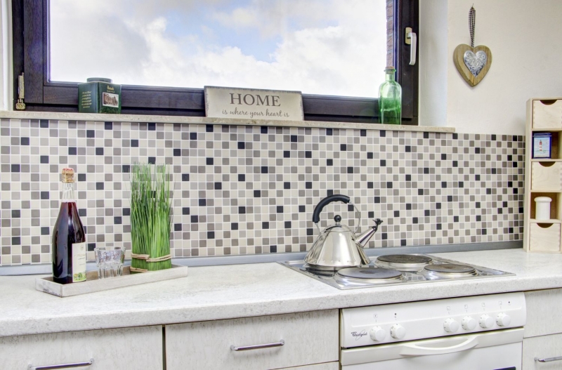 Piastrella a mosaico in ceramica beige chiaro grigio non smaltato per cucina MOS18-0205_f