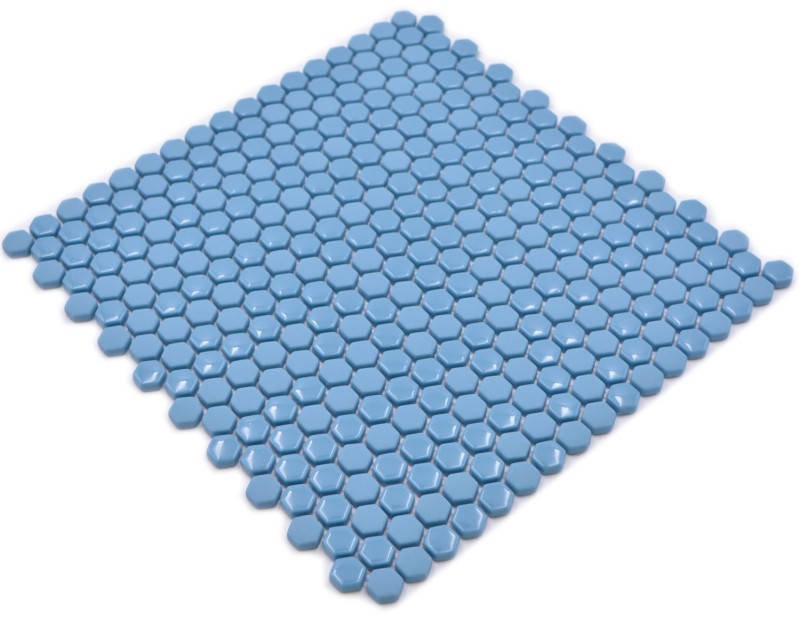 Mosaico di vetro esagonale esagonale mosaico blu lucido opaco tessere di mosaico muro piastrelle backsplash cucina bagno MOS140-0401_f