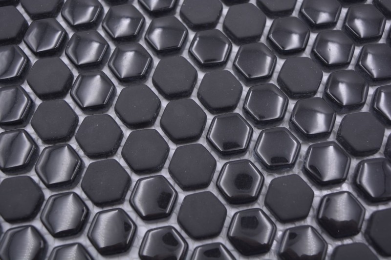 Mosaico di vetro esagonale esagonale mosaico nero lucido opaco piastrelle di mosaico muro piastrelle backsplash cucina bagno MOS140-0301_f