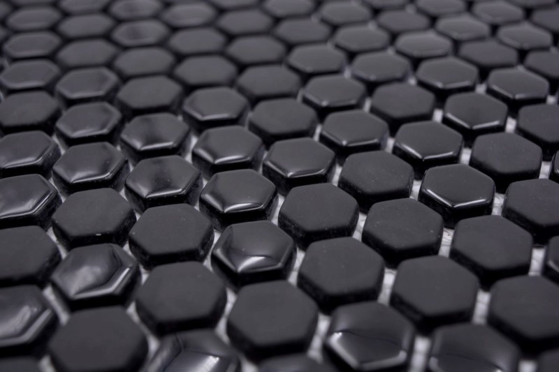 Mosaico di vetro esagonale esagonale mosaico nero lucido opaco piastrelle di mosaico muro piastrelle backsplash cucina bagno MOS140-0301_f