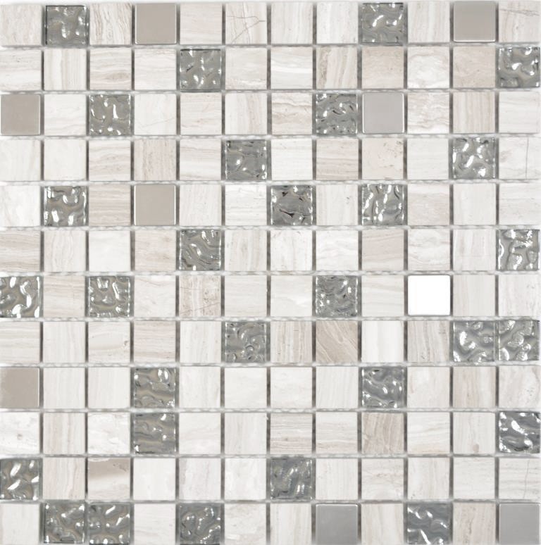 Quadrato cristallo/pietra/acciaio mix legno bianco mosaico piastrelle muro backsplash cucina bagno MOS82-0108_f