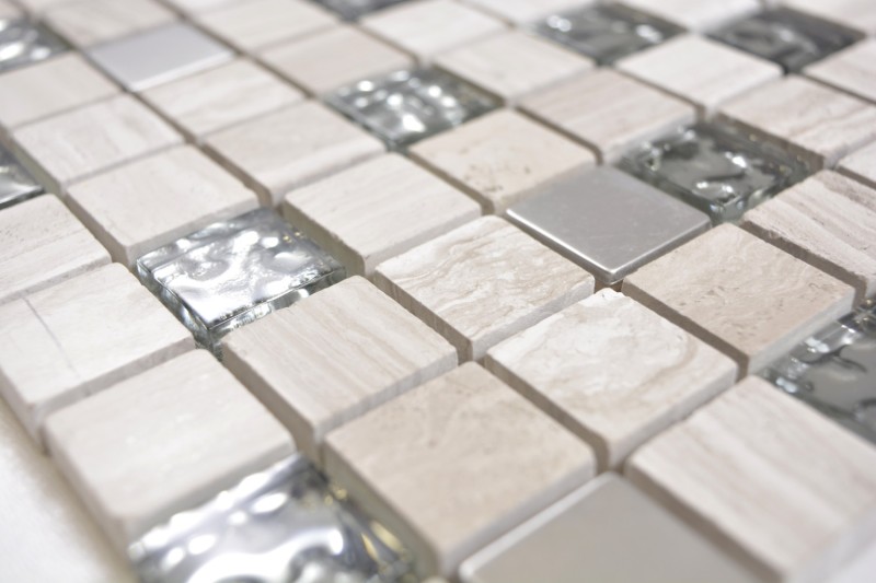 Quadrato cristallo/pietra/acciaio mix legno bianco mosaico piastrelle muro backsplash cucina bagno MOS82-0108_f
