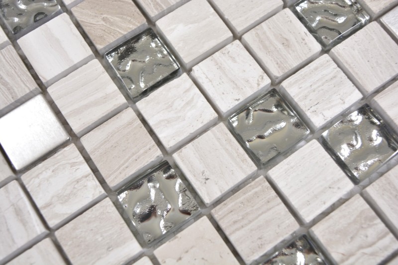 Quadrato cristallo/pietra/acciaio mix legno bianco mosaico piastrelle muro backsplash cucina bagno MOS82-0108_f