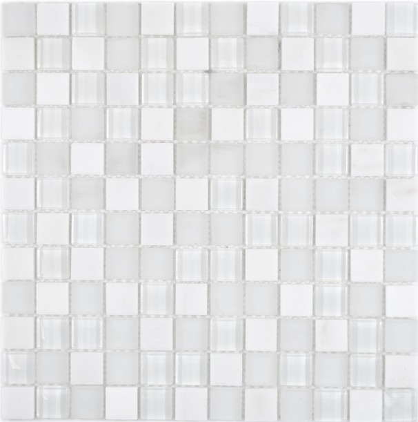 Quadrato cristallo / pietra mix super bianco mosaico piastrelle parete backsplash cucina bagno MOS72-0001_f