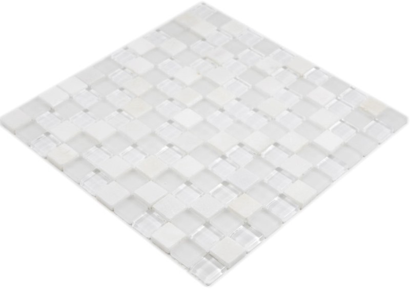 Quadrato cristallo / pietra mix super bianco mosaico piastrelle parete backsplash cucina bagno MOS72-0001_f