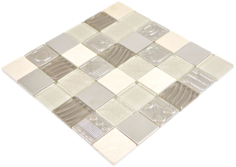 Quadrato cristallo/pietra/acciaio mix rilievo beige mosaico piastrelle parete backsplash cucina bagno MOS88-1224_f