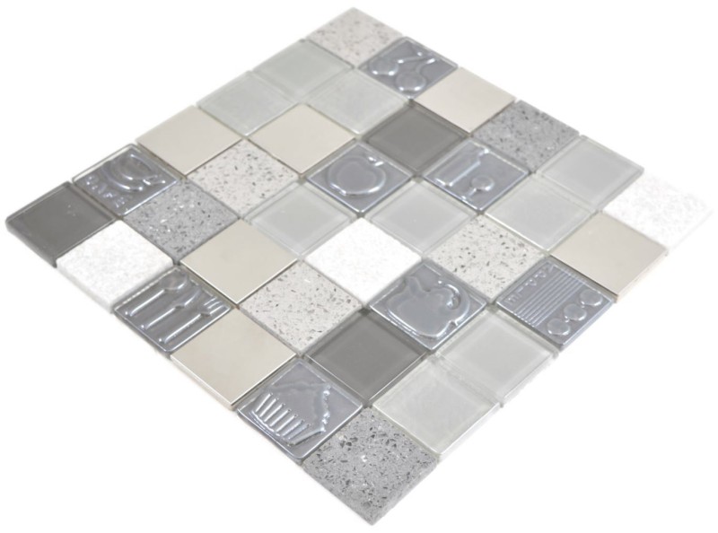 Quadrato cristallo/artificiale/pietra/acciaio mix rilievo grigio mosaico piastrelle parete backsplash cucina bagno MOS88-0217_f